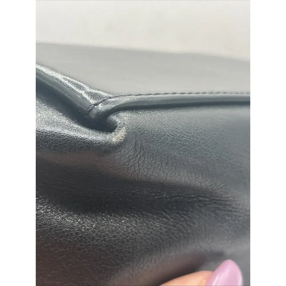 Late 1990s Vintage Chanel Smooth Black Leather Tote Bag Double Shoulder Handles